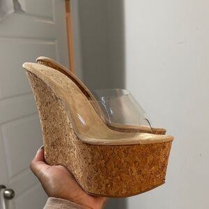 Cork Wedge Heels with Clear Strap